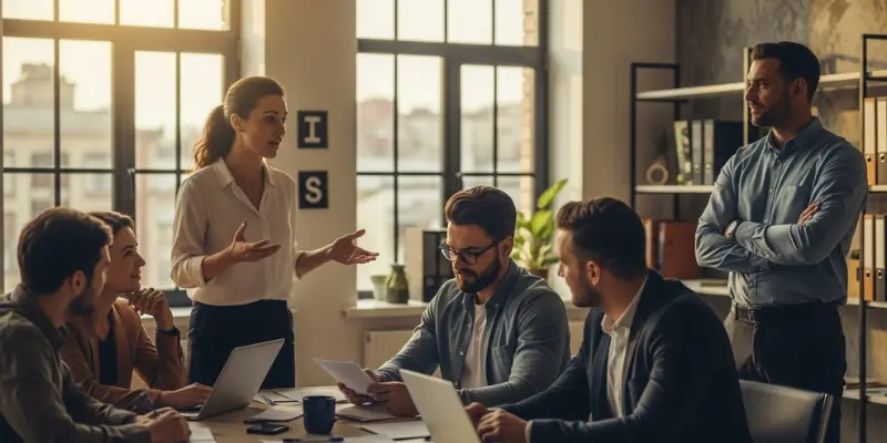 Professionals in a meeting, representing DISC-based employee motivation.