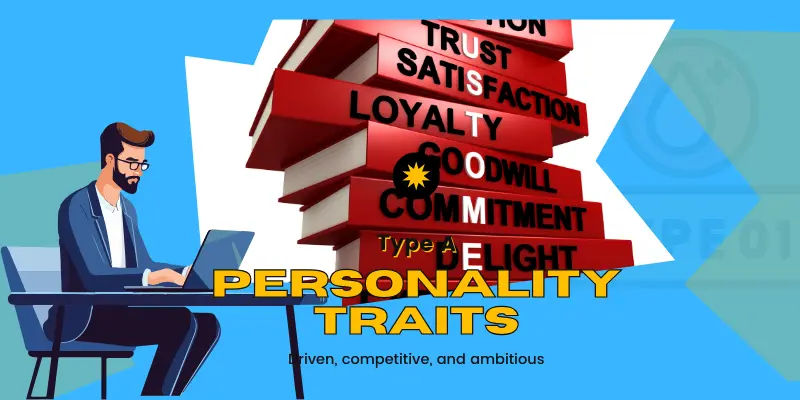 A person working with books on 'Trust,' 'Loyalty,' and 'Commitment,' reflecting Type A personality traits